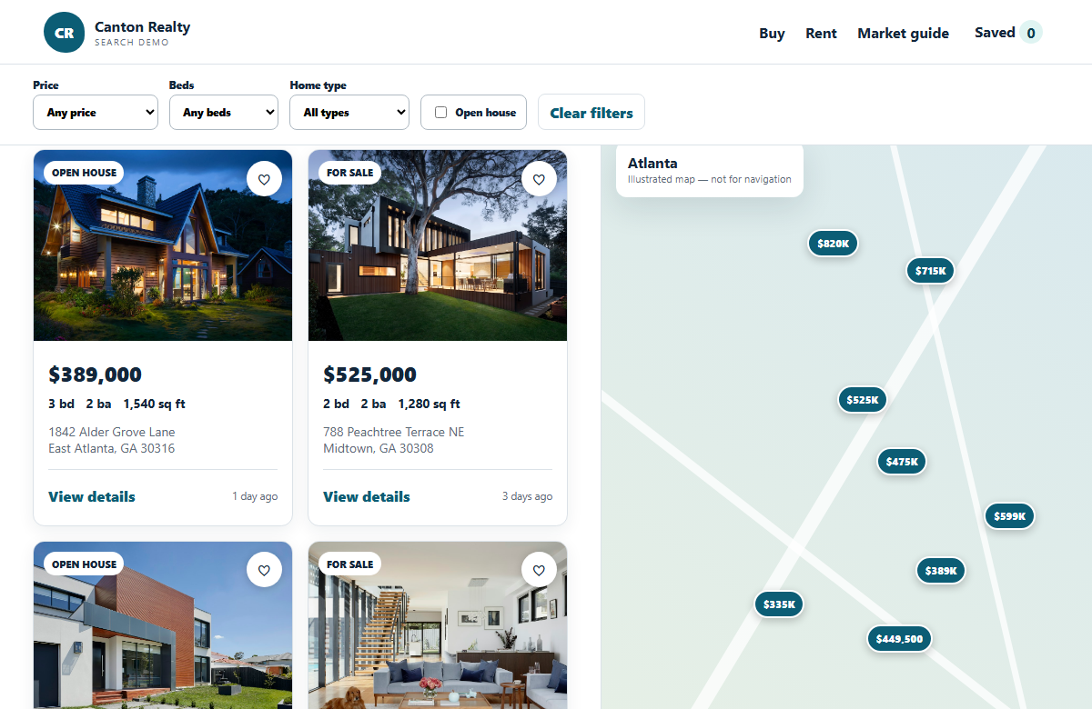 Canton Realty Search landing page preview