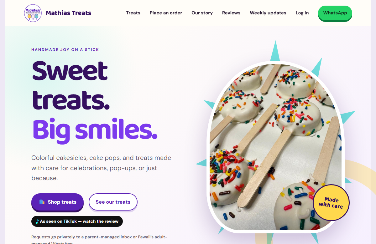 Mathias Treats landing page preview